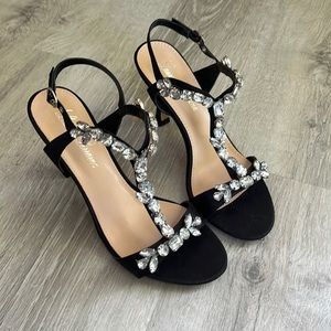 lauren lorrain rhinestones black heels